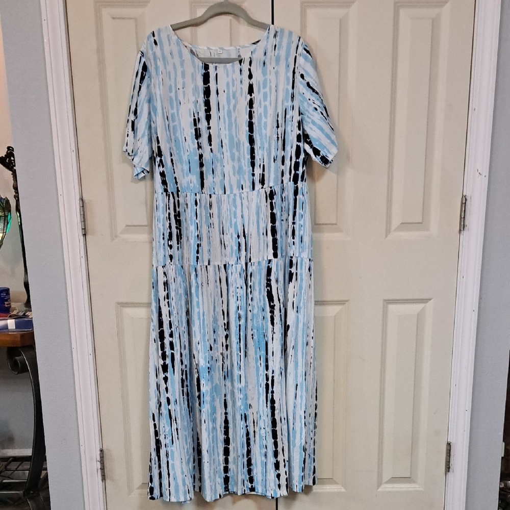 Elegant Blue and Navy Blue Striped Dress